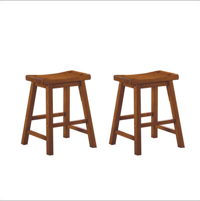 Millwood Pines 18-inch Height Saddle Seat Stools 2pc Set Solid Wood Cherry Finish Casual Dining Furniture