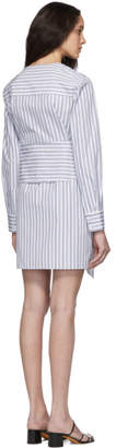 Tibi Blue and White Stripe Liam V-Neck Shirt Dress