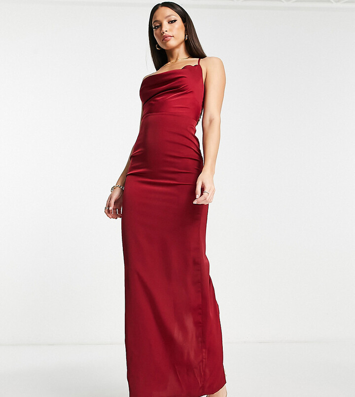 NaaNaa Tall cowl neck satin prom maxi dress in burgundy - ShopStyle Bridal