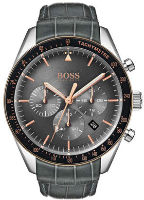 HUGO BOSS Men's Trophy Chronograph Watch with Leather Strap