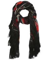 Thumbnail for your product : Dolce & Gabbana Fringed Floral Print Silk Chiffon Scarf