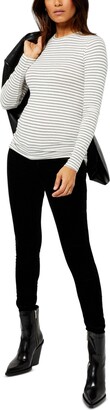 A Pea in the Pod LUXEssentials Ribbed Crewneck Maternity T-Shirt - White/Black Stripe