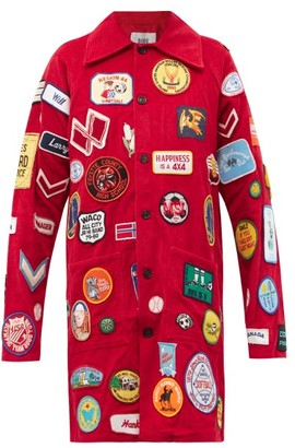 Bode Vintage-patch Corduroy Coat - Red Multi