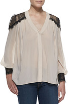 Thumbnail for your product : Alice + Olivia Sofia Georgette & Lace V-Neck Blouse