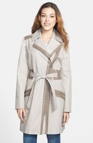 Thumbnail for your product : Via Spiga Faux Leather Trim Asymmetric Trench Coat