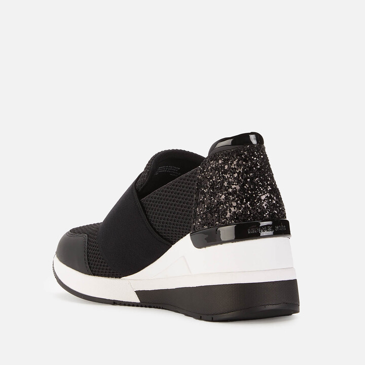 black leather wedge trainers