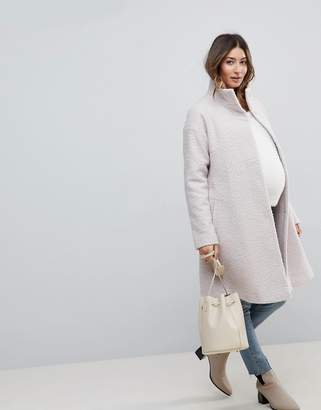 ASOS Maternity MATERNITY Oversized Coat with Funnel Neck-Cream