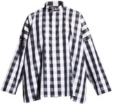 Thumbnail for your product : eskandar Wide Longer-Back Gingham Shirt with Double Stand Collar (Mid Plus Length)