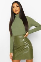 Thumbnail for your product : boohoo Leather Look Seam Front Mini Skirt