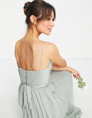 ASOS DESIGN Bridesmaid ruched panel cami maxi dress with wrap skirt in olive