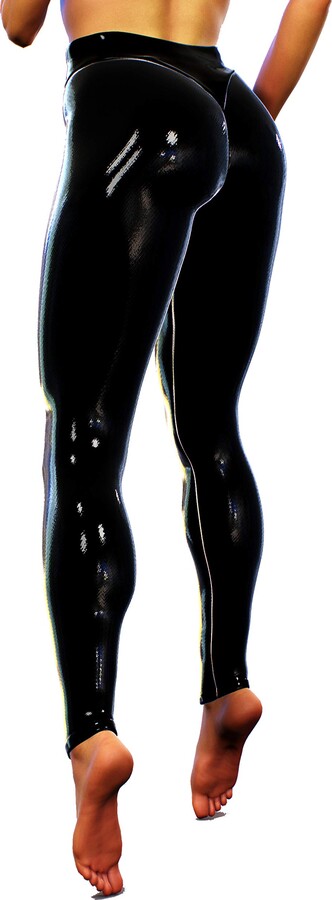 Booty Sculpted Black Latex-Look Leggings | Women's Shaping Stylish ...