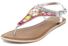 New Look Multicoloured Leather Beaded T-Bar Strap Sandals