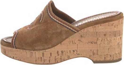Chanel Suede Slides Brown Interlocking CC Logo Platform Designer