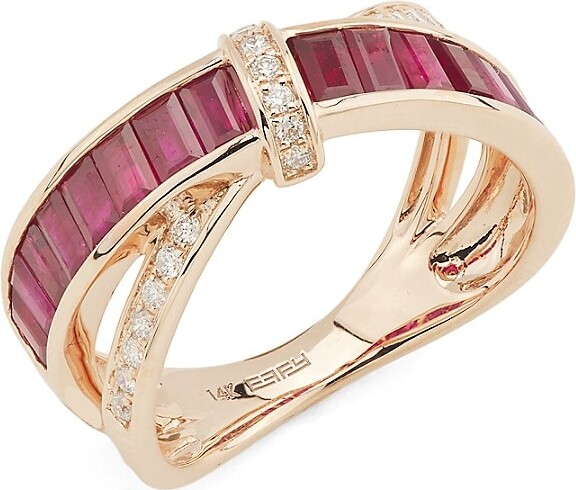 Effy 14K Rose Gold, 1.60 TCW Ruby & 0.15 TCW Diamond Ring
