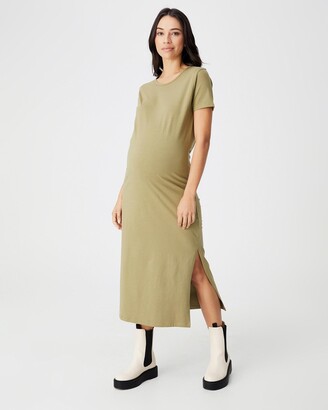 Cotton On Maternity - Women's Green Midi Dresses - Maternity Short Sleeve Split Front Midi Dress - Size XS at The Iconic