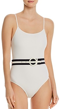 solid and striped belted one piece