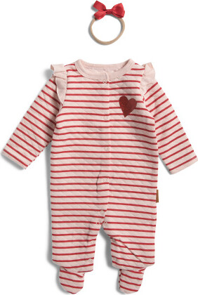 TJMAXX Newborn Girls Quilted Ruffle Coverall With Headband, Cotton/Polyester
