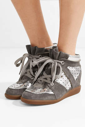Isabel Marant Bobby Perforated Metallic Leather And Suede Wedge Sneakers - Silver
