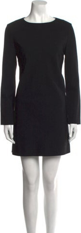 Burberry London Wool A-Line Dress Black Long Sleeve with Bateau Neckline Concealed Zip Closure at Back
