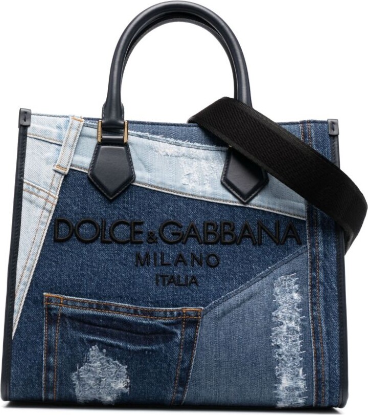 Dolce & Gabbana Rhinestone & Safety Pin Denim Patchwork Bag