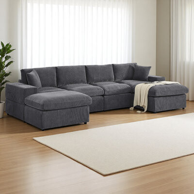 Corduroy Upholstered Symmetrical Modular Sectional