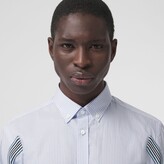 Thumbnail for your product : Burberry Slim Fit Knitted Tape Detail Striped Cotton Oxford Shirt