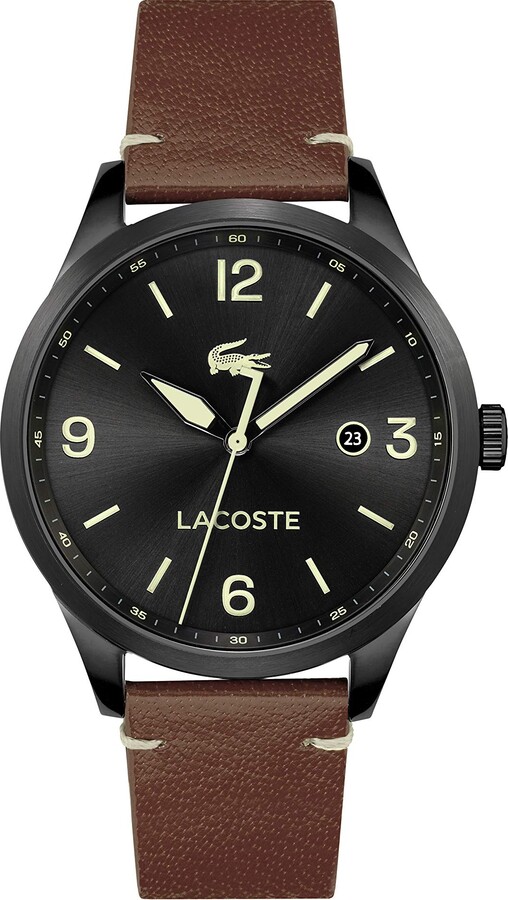 Lacoste Traveler Stainless Steel Leather Strap Watch - ShopStyle