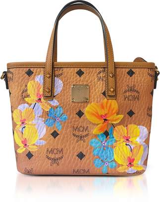 MCM Essential Visetos Floral Print Cognac Top Zip Mini Tote Bag