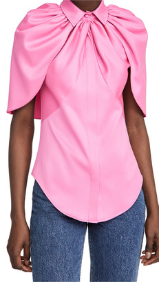 Brandon Maxwell Button Down Blouse with Capelet