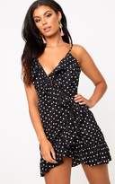 Thumbnail for your product : PrettyLittleThing Black Polkadot Wrap Over Tea Dress