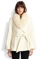 Thumbnail for your product : Alice + Olivia Meridian Fox Fur-Trimmed Wrap Coat