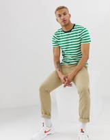 Thumbnail for your product : Polo Ralph Lauren player logo stripe pocket t-shirt contrast neck in green/white