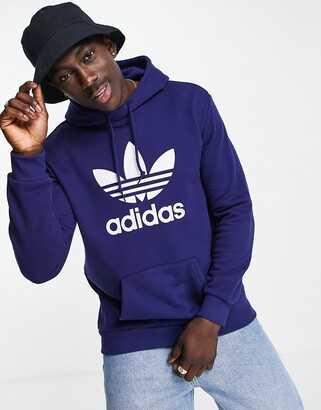 adidas adicolor large trefoil hoodie in navy - ShopStyle