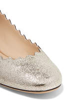 Thumbnail for your product : Chloé Lauren Scalloped Metallic Cracked-leather Ballet Flats - Silver