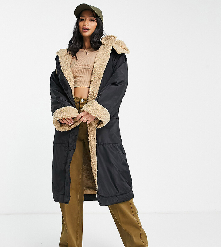 hooded borg maxi coat