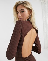 Thumbnail for your product : ASOS DESIGN Long sleeve high neck rib midi dress with slinky hem in chocolate