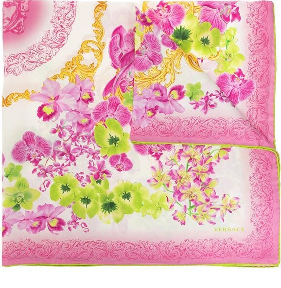 Floral Silk Twill Scarf in Multicoloured - Versace