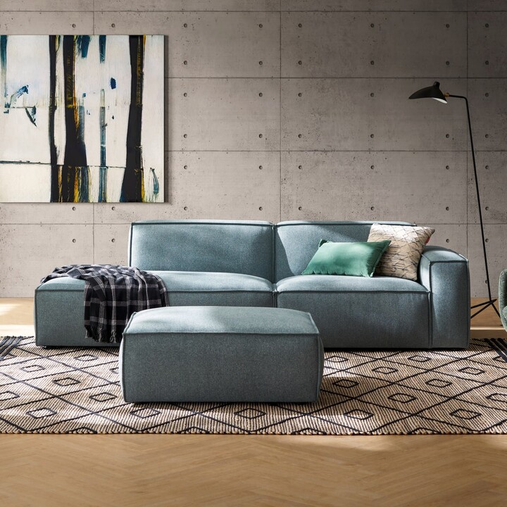 Castlery Blue Side Chaise Left Sofa with Ottoman