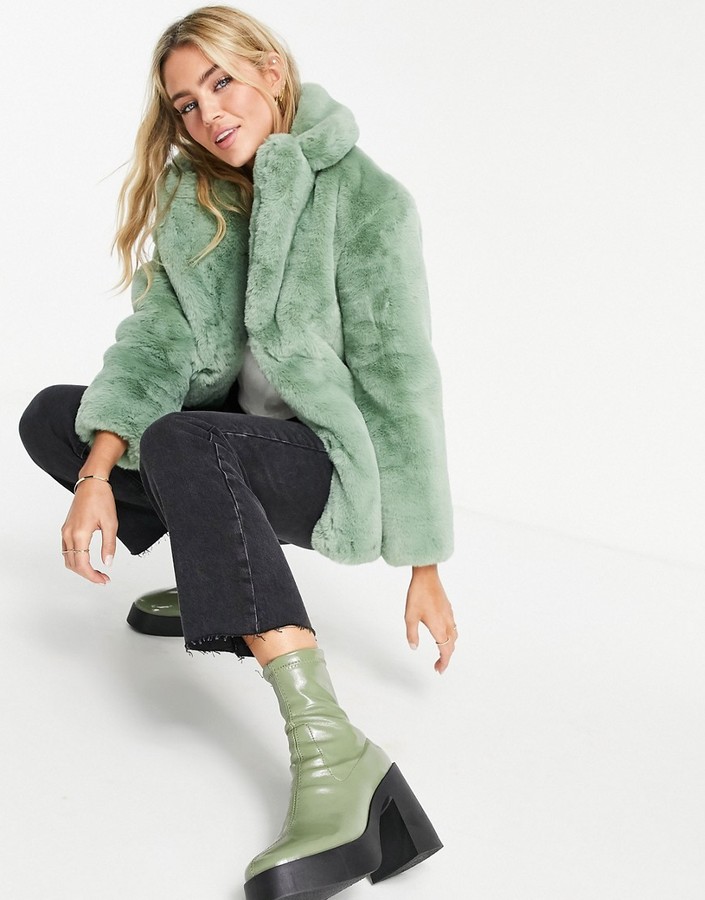 gateway Editor andrageren Topshop fluffy faux fur coat in sage - ShopStyle