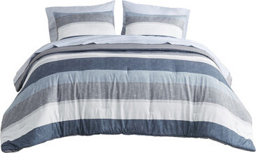 fengshu Stripe Comforter Bed In Grey Blue - Modern Bedroom Decor Filling Machine Washable And Treated Complete Bedding With Color Scheme Microfiber Sheets Fi