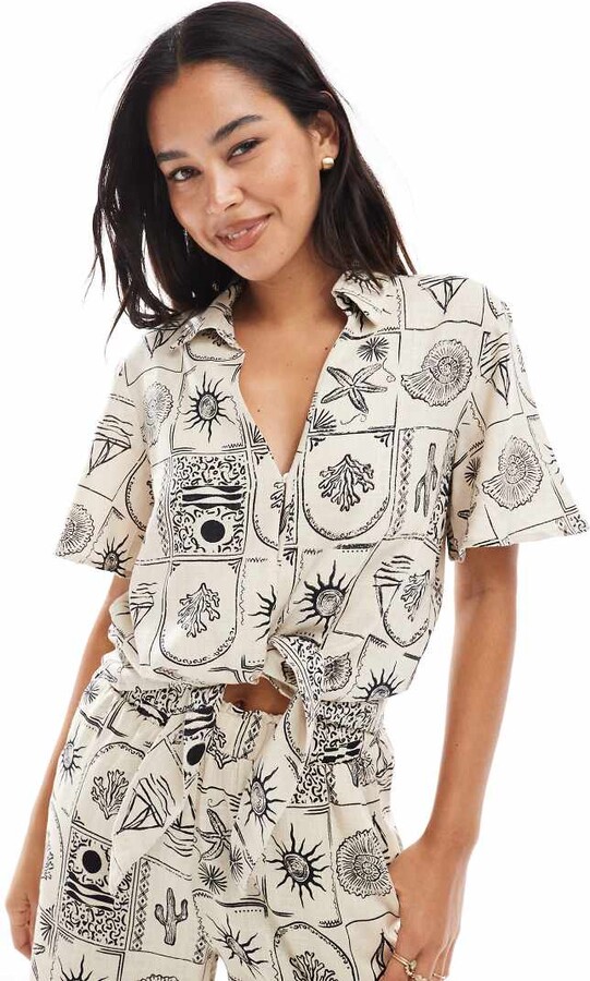 Object tie front shirt in mono shell print - part of a set