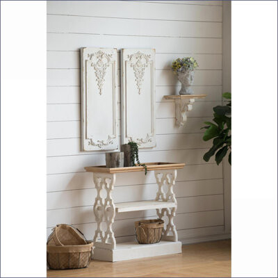 Latitude Run French Country White & Natural Wood Coffee Table with 3-Tier Storage for Small Living Room Spaces
