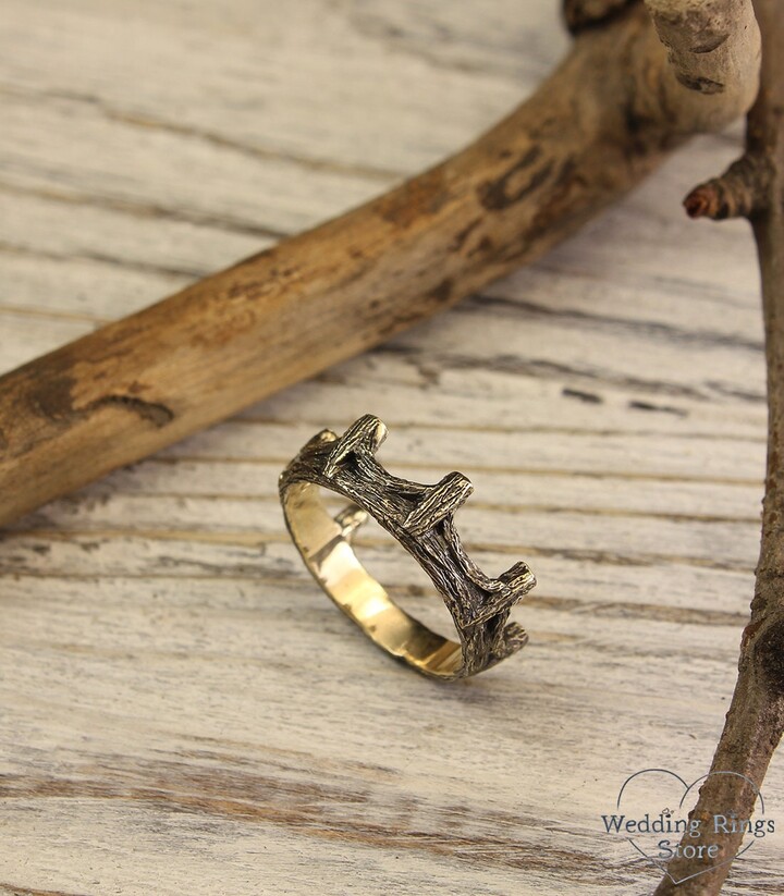 Etsy Wild Crown Branch Wedding Band Unique Tree Bark Men's Unusual Or Women's Crown Ring Nature Ring