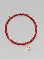 Thumbnail for your product : Sydney Evan Diamond, Coral & 14K Yellow Gold Baby Hamsa Beaded Stretch Bracelet