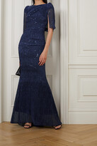 Thumbnail for your product : Talbot Runhof Draped Sequin-embellished Metallic Voile Gown - Blue