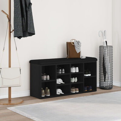 vidaXL Storage Bench Black Oak 100x30x48 cm Engineered Wood