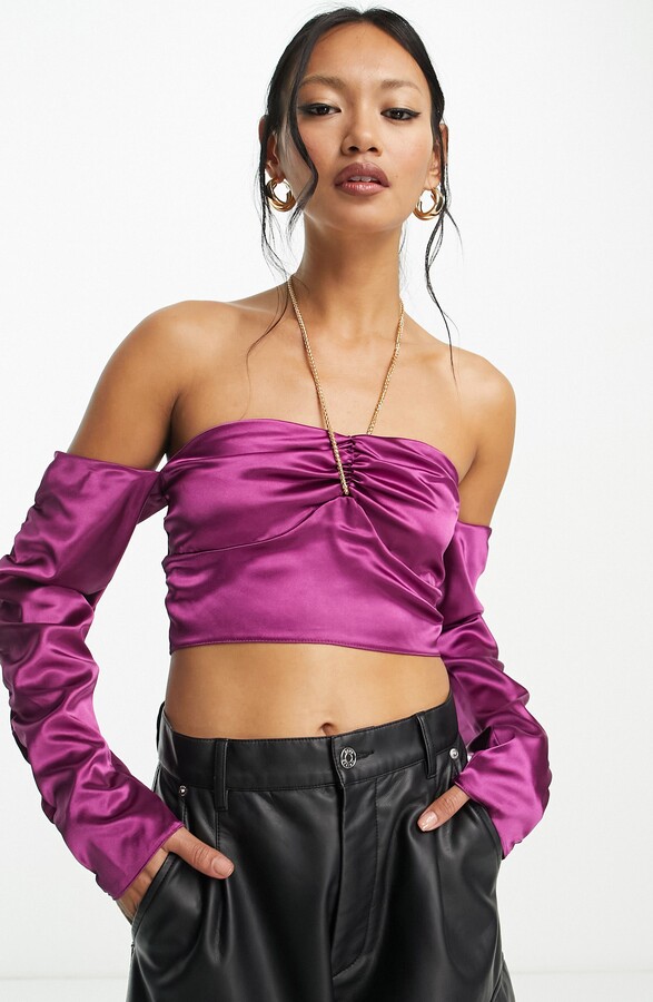 ASOS DESIGN Chain Detail Satin Halter Crop Top