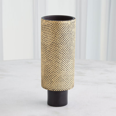 Studio A Home Java Footed Vase-Matte Black/Gold Metallic