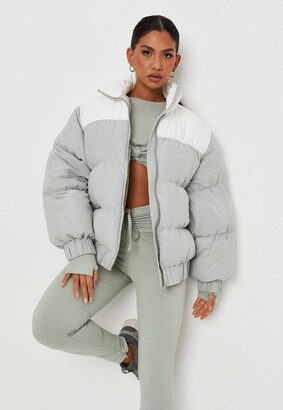 Missguided Sage Colorblock Oversized Peached Puffer Coat - ShopStyle