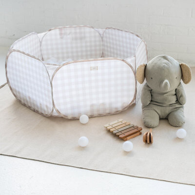3 Sprouts Recycled Fabric Kids Ball Pit/gingham/beige